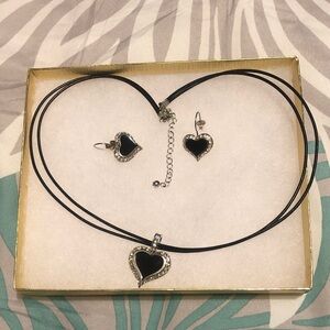 Black Heart Necklace and Earring Set